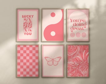 Rosa Retro Wall Art Prints, 6er Set (Digitaler Download)