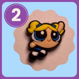 May include: A yellow, blue, and black cartoon character with blonde hair and big eyes. The character is wearing a blue and white outfit and is in a running pose.