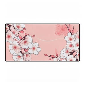 Cherry Blossom Desk Mat, Sakura Office Desk Protector, Floral Computer Mouse Pad, Japanese Blossom Desk Blotter, Pink Flower Work Desk Cover