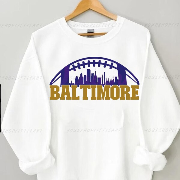 Baltimore Football Skyline Sweatshirt, Vintage Style Baltimore Football Crewneck, Football Sweatshirt, Baltimore Hoodie, Baltimore Fan Gifts