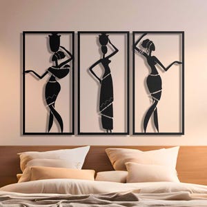 African Women Metal Wall Art, Gift for Mom, African Women Gift, African Ladies, Framed Wall Decor, African Queen Decor, 3 Pieces Metal Art