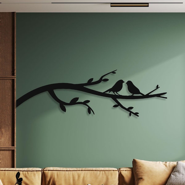 Vögel auf Ast Metallwandkunst, Astwandkunst, Geschenk für Naturliebhaber, Über dem Bettdekor, Metallvogelwandkunst, Wohnzimmerwandkunst