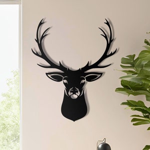 Deer Head Metal Wall Art, Christmas Gift, Deer Head with Antlers Wall Art, Wildlife Farmhouse Wall Art, Outdoor Wall Hanging, Head Art