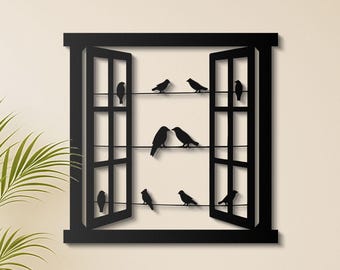 Vogels op draad metalen muurkunst, raamkozijndecor, boerderij woonkamer cadeau