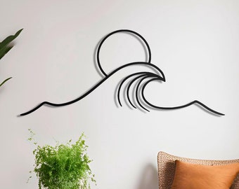 Sun and Wave Metal Wall Art, Large Sun Metal Wall Art , Sunset Decor, Home Decor, Sunrise Wall Art, Above Bed Decor, Modern Metal Wall Decor