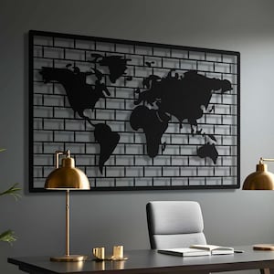 Mapamundi de metal grande para pared - Decoración de pared de metal dorado, colgante de pared moderno de gran tamaño para el hogar y la oficina, regalo para amantes de los viajes, obra de arte única