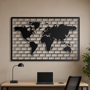 Grande carte d'art murale en métal, tenture murale moderne surdimensionnée dorée, cadeau pour amateur de voyage, décoration murale en métal unique pour bureau à domicile, décoration murale