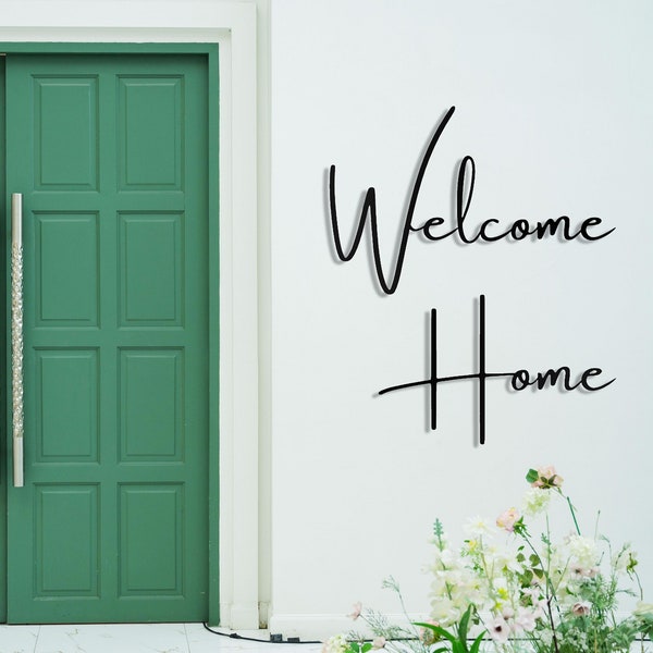 Metal Welcome Home Sign, Entryway Decor, Front Porch Decor, Housewarming Gift, Rustic Farmhouse Decor, Metal Word Decor, Home Decor Artwork