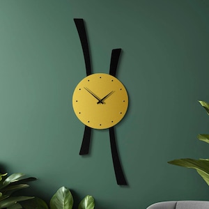 Oversized Metal Wall Clock, Modern Home Clock, Silent Wall Timepiece, Black Gold Clock, Large Round Clock, Living Room Clock, Office Clock