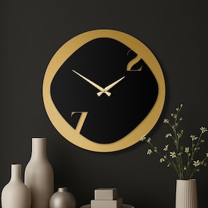 Modern Gold Black Wall Clock, Metal Wall Clock, Minimalist Wall Art, Large Round Clock, Luxury Home Decor, Contemporary Metal Wall Clock