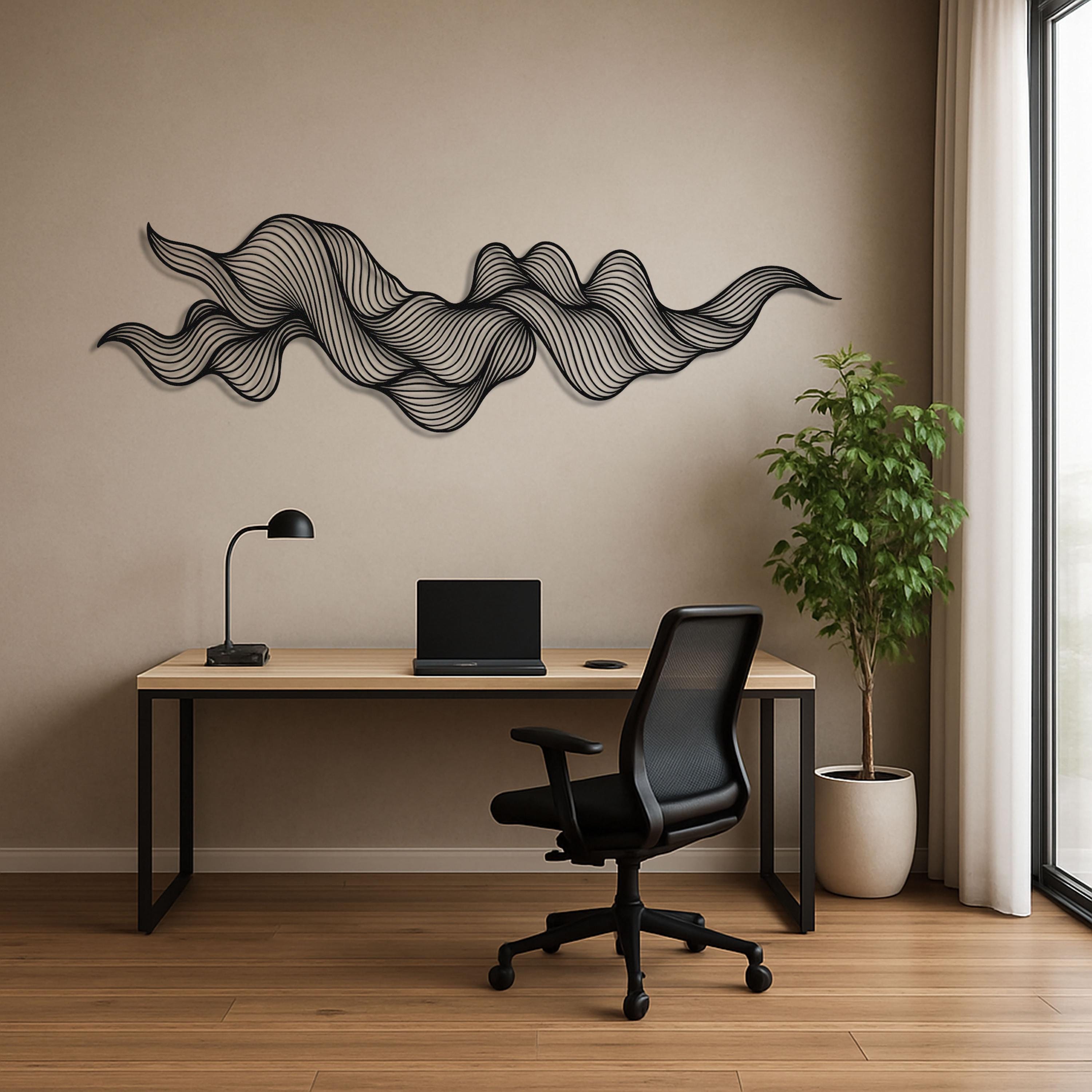 Abstract Wave Metal Wall Art – Modern Line Sculpture, Minimalist Living ...