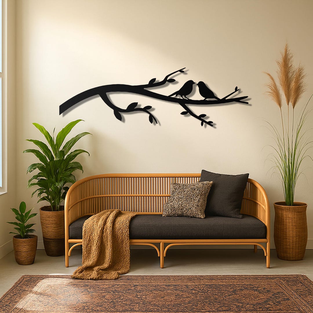 Metal Birds on Branch Wall Art – Large Modern Sculpture, Above Bed ...