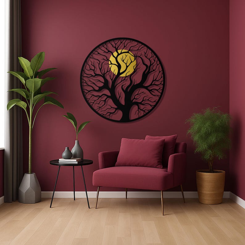 Tree of Life Metal Wall Art – Large Round Black Design With Gold Sun - Etsy