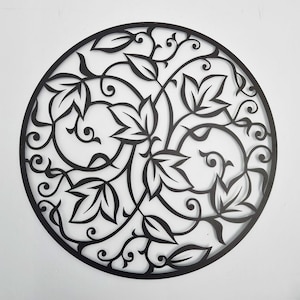 Round Leaf Hanging Metal Wall Art - Mandala Wall Art, Large Ivy Wall Art, Bohemian Decor, Garden Patio Hanging, Modern Boho Farmhouse Accent