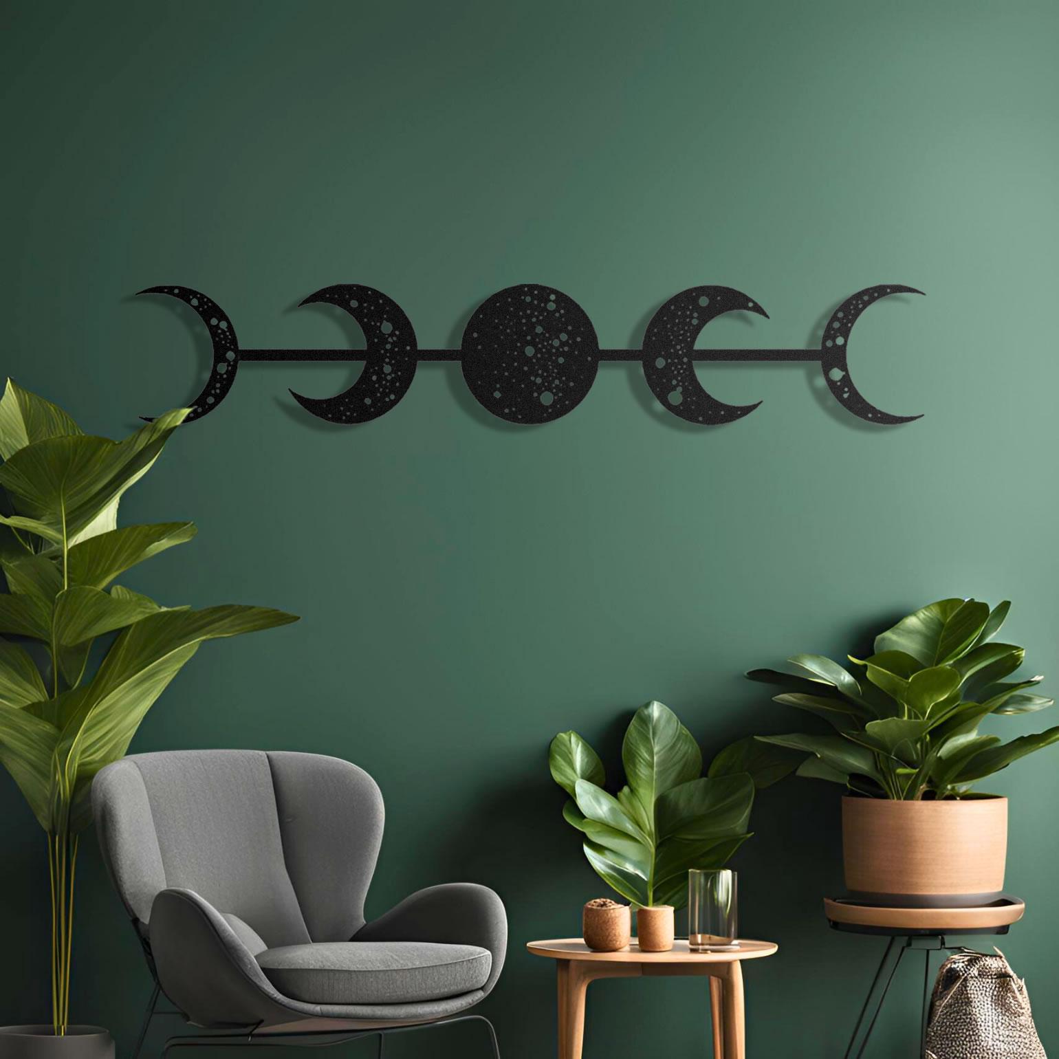 Moon Phases Metal Wall Art – Celestial Lunar Cycle Design, Boho Wall ...