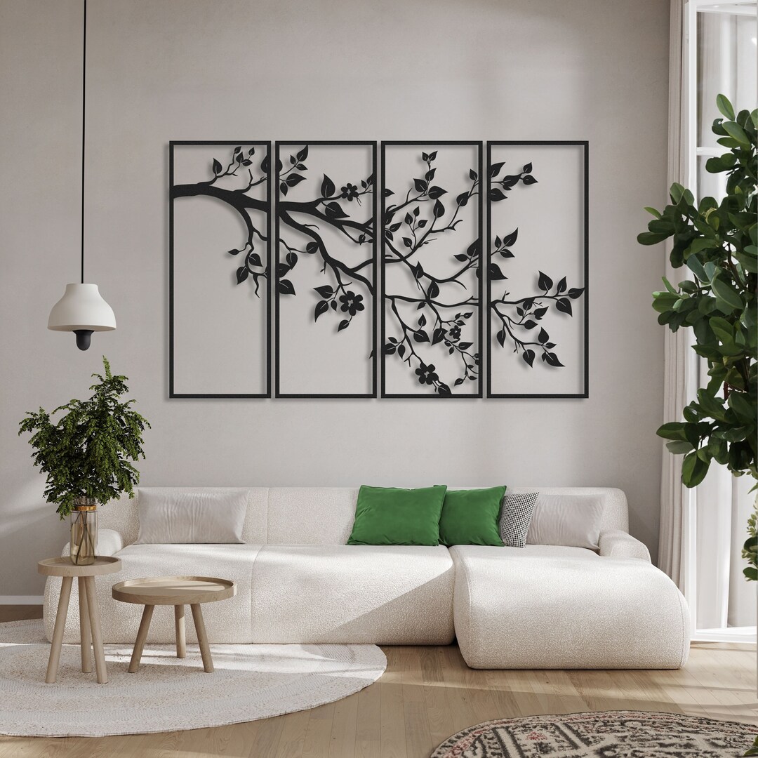 4 Panels Tree of Life Metal Wall Art, Extra Large Metal Tree Decoration ...