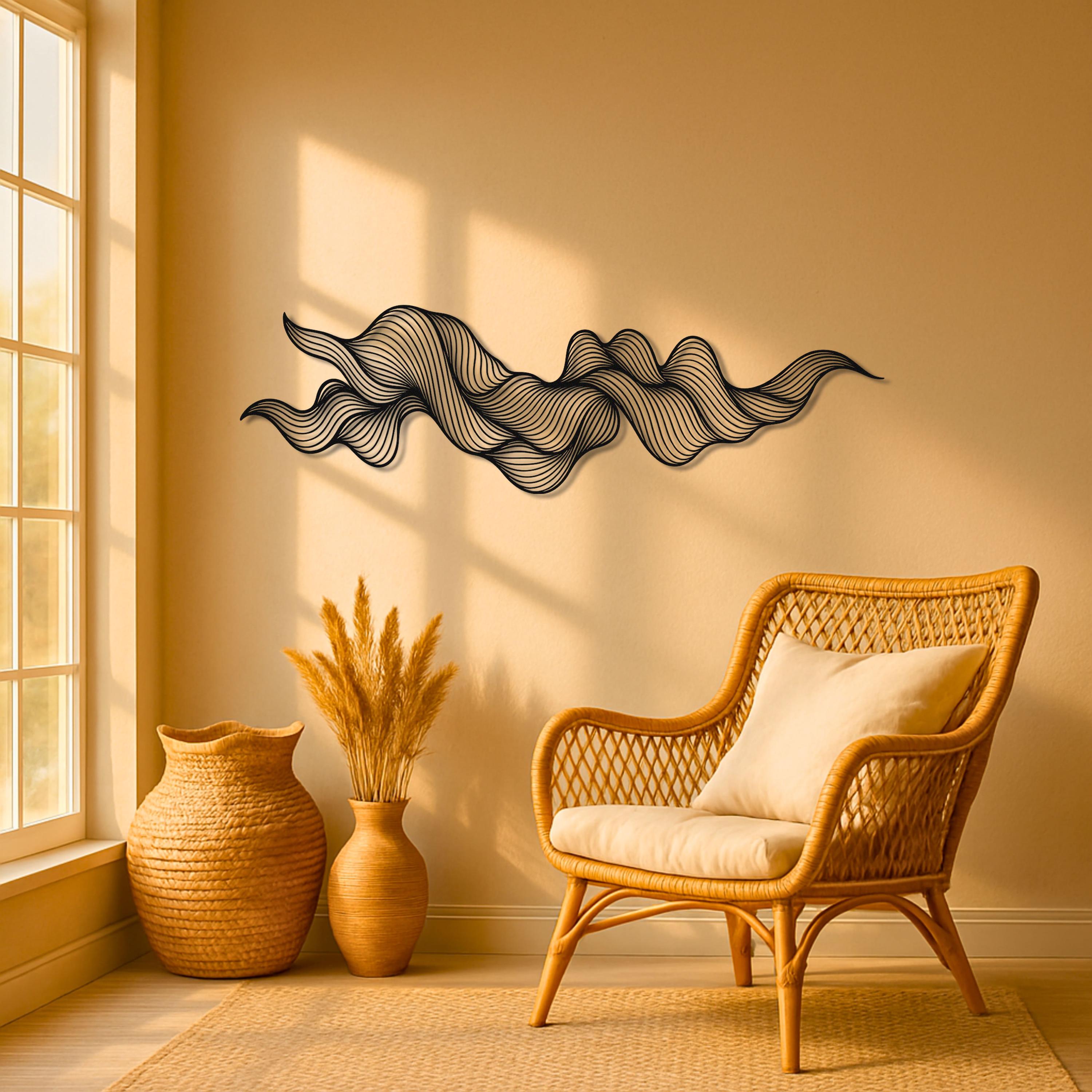 Abstract Wave Metal Wall Art – Modern Line Sculpture, Minimalist Living ...