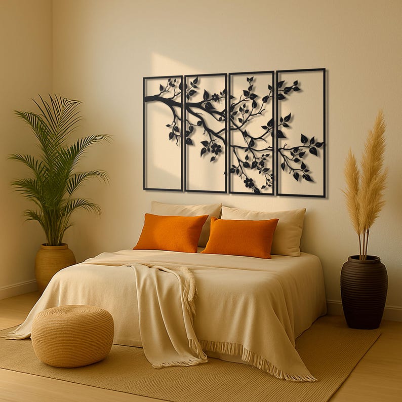 4 Panel Tree Branch Metal Wall Art – Extra Large Nature Inspired Wall ...