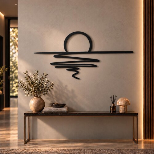 Large Sunrise Metal Wall Art - Minimalist Sun Wall Decor, Sun Sparkle Wall Hanging, Above Bed Decor, Sunset Art for Living Room and Bedroom
