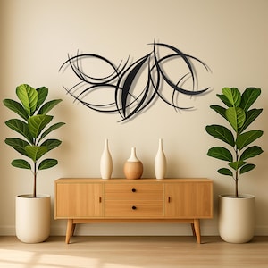 Image showcasing Modern Curved Metal Wall Art – Large Abstract Sculpture, Contemporary ...