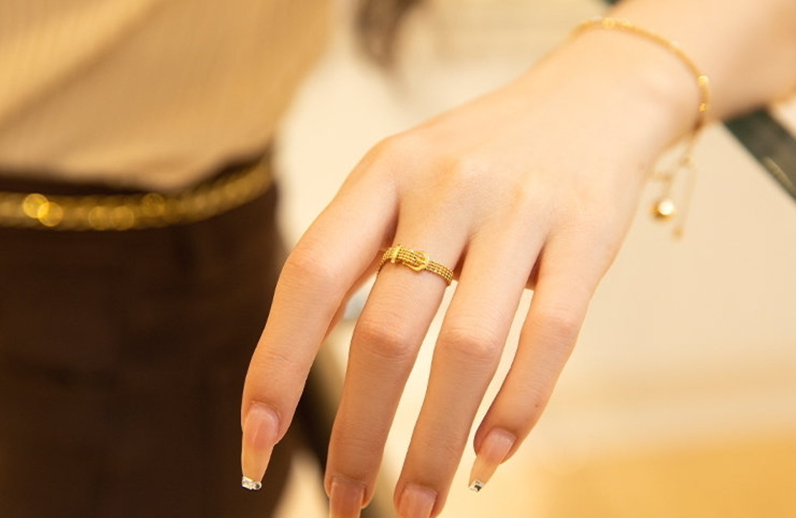 18K Gold Ring, Gold Ring, Real Gold Ring, Gold Chain Ring, Minimalist Ring Gold, Stacking Rings