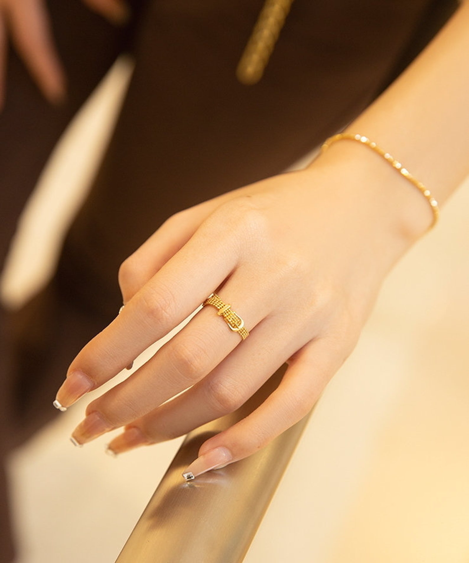 18K Gold Ring, Gold Ring, Real Gold Ring, Gold Chain Ring, Minimalist Ring Gold, Stacking Rings