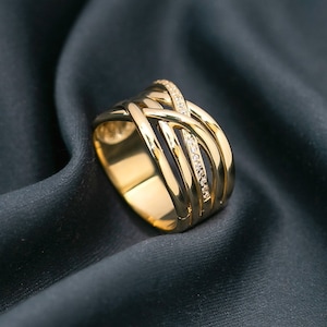 14K Gold Multi-Band Ring: CZ Statement Ring