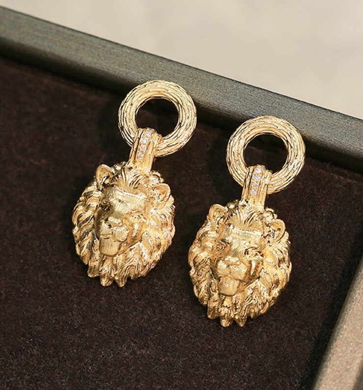 Gold lion hoop earrings sale