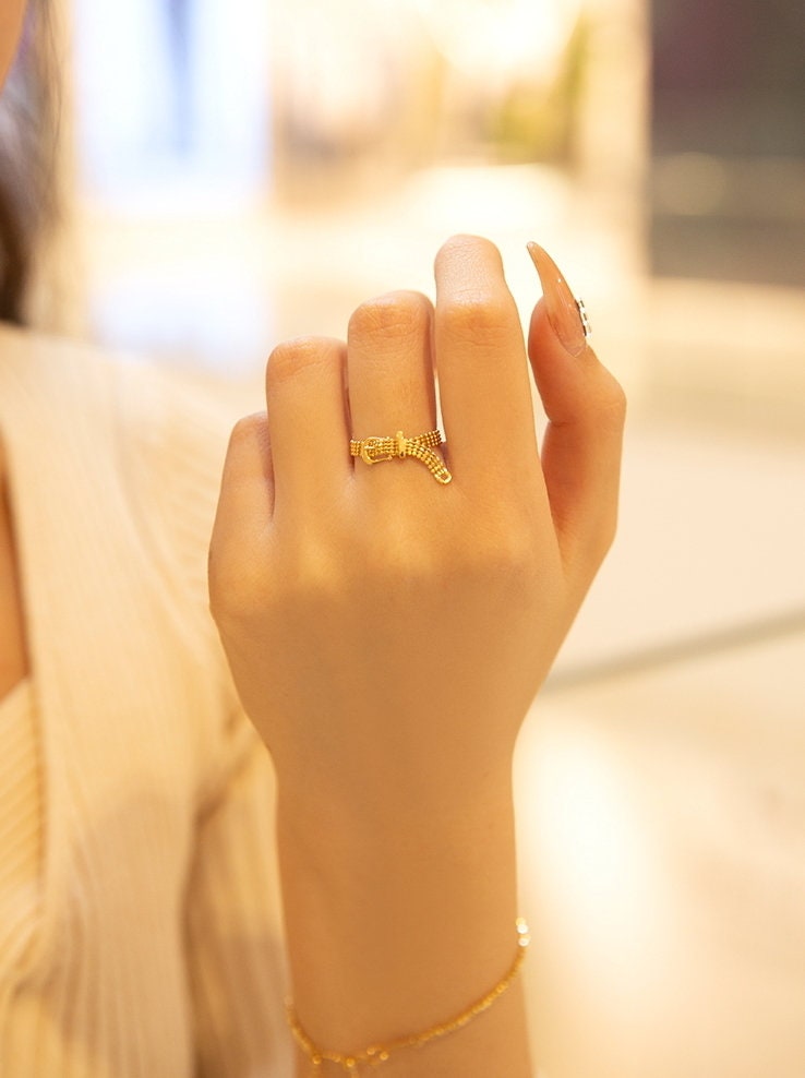 18K Gold Ring, Gold Ring, Real Gold Ring, Gold Chain Ring, Minimalist Ring Gold, Stacking Rings