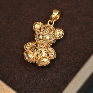 18K Gold Pendant, Gold Bear Pendant, Gold Bear Charm, Real Gold Pendant, Gold Bear Jewelry, Teddy Bear Pendant (Necklace Chain Not Included)