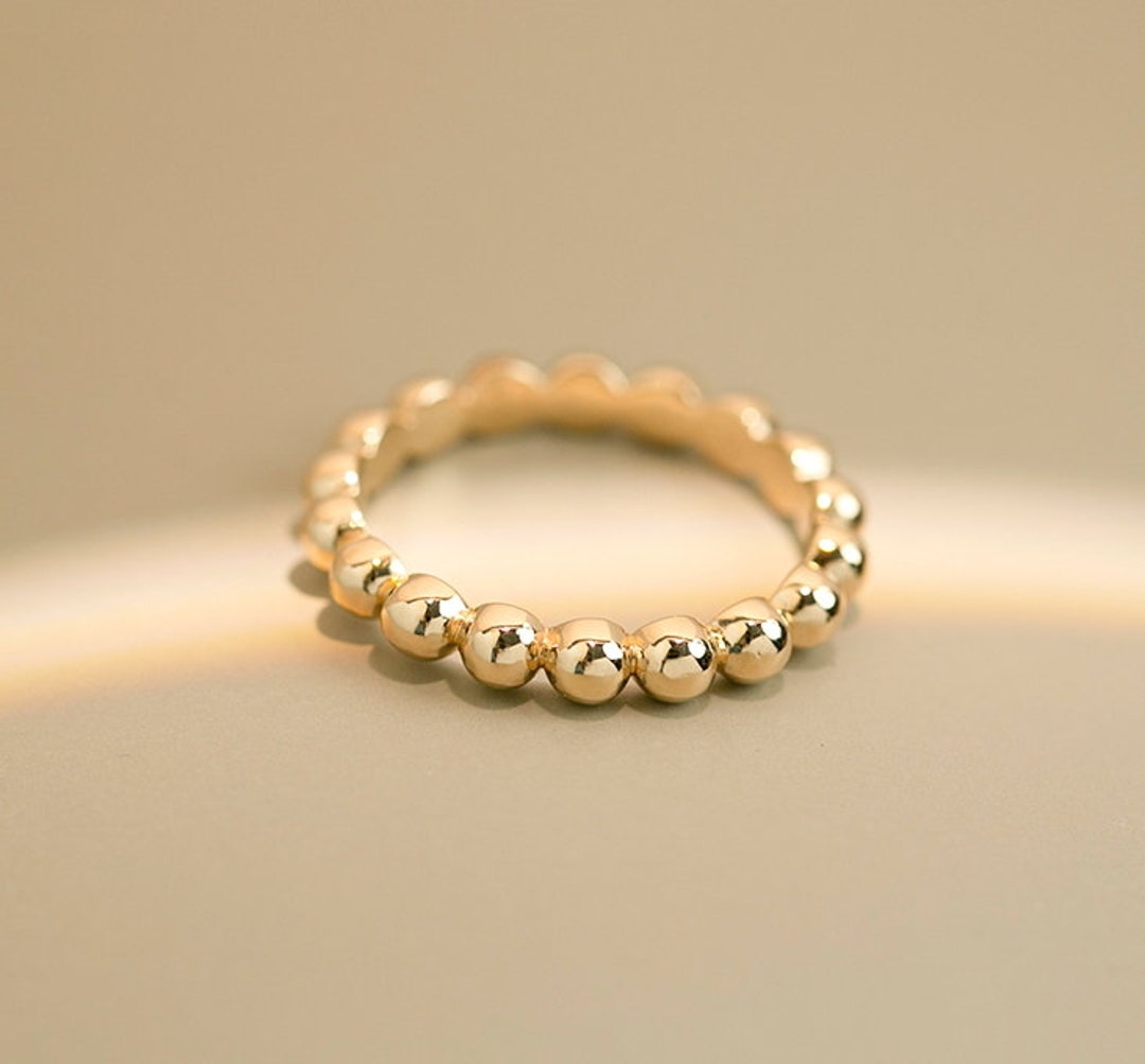 14K Gold Ring, Gold Ball Ring, Real Gold Ring, Gold Chain Ring