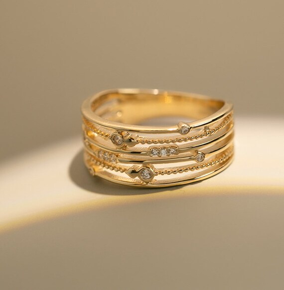 14K Gold Ring Gold Multi Layer Ring Gold Chunky Ring Gold Wedding Ring Real Gold Ring Stacking Rings Dainty Ring Gold Etsy Canada