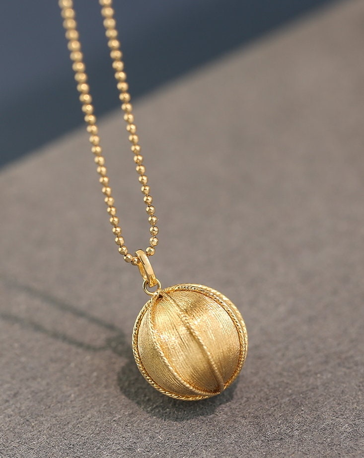 18K Gold Pendant, Gold Ball Pendant, Gold Ball Charm, Real