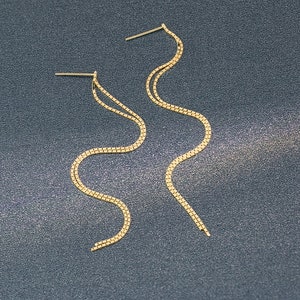 14K Gold Tassel Earrings: Dainty Long Drop Earrings (70mm)