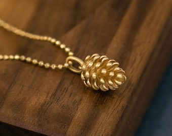 14K Gold Pendant, Gold Pine Cone Pendant, Pine Cone Charms, Real Gold Pendant, Gold Pine Cone Jewelry (Necklace Chain Not Included)