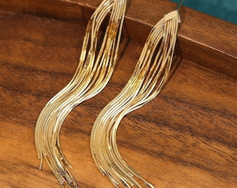 18K Gold Tassel Earrings: Long Dainty Drop Earrings