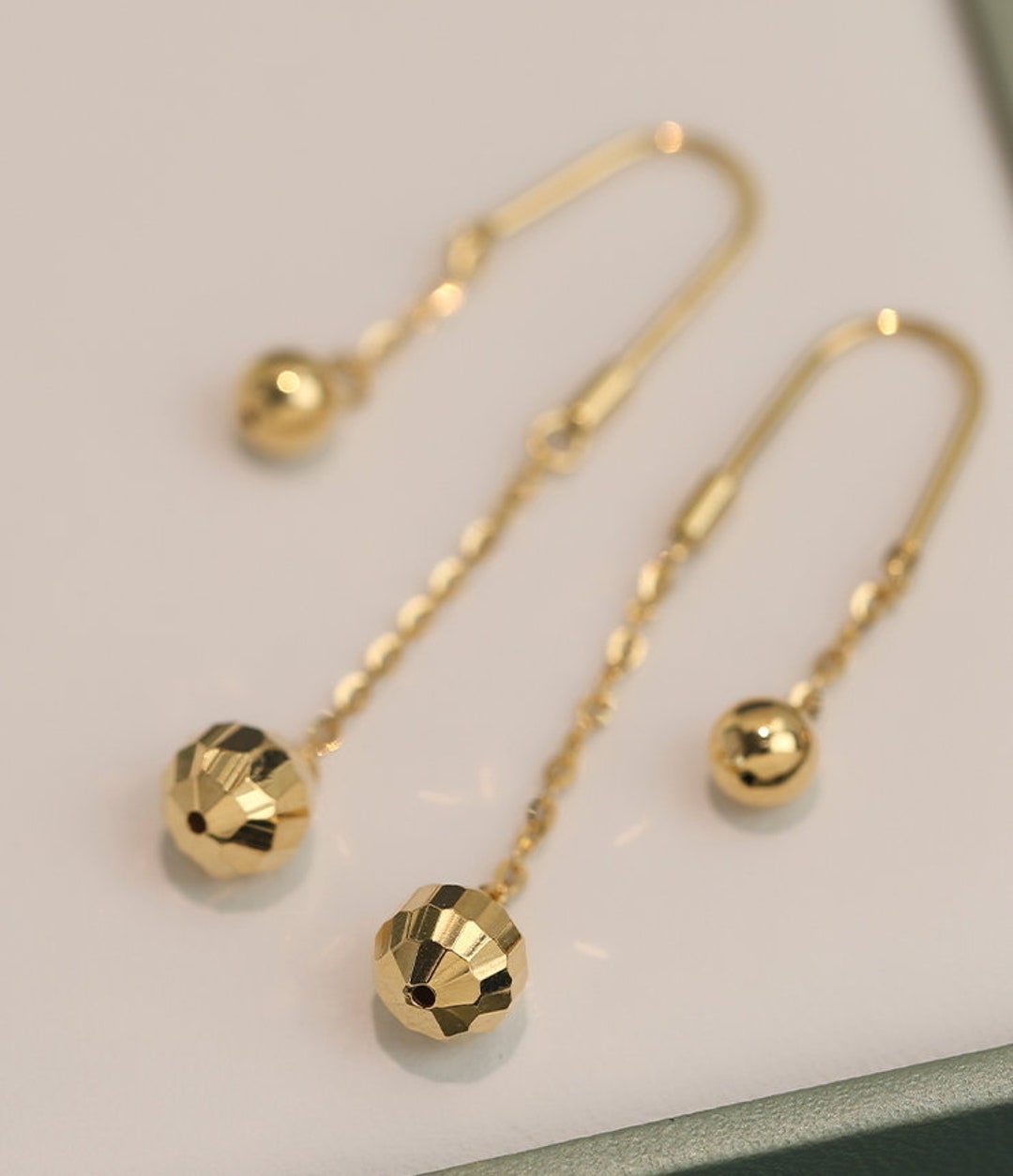 18K Gold Earrings, Gold Ball Earrings, Ball Drop Earrings, Gold Dainty