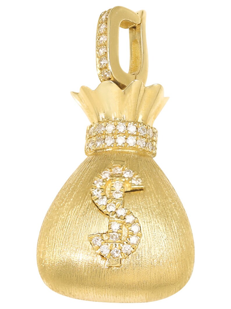 18K Gold Pendant, Money Bag Pendant, Gold Dollar Pendant, Real Gold