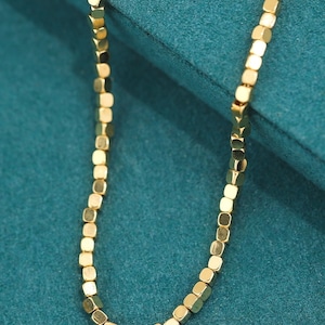 18K Gold Cube Bead Necklace: Minimalist Dainty Jewelry