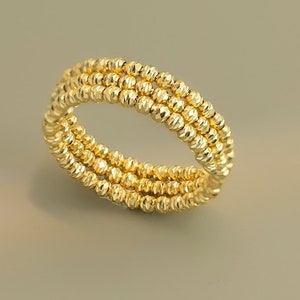 18K Gold Beaded Stacking Ring: Minimalist Real Gold Jewelry