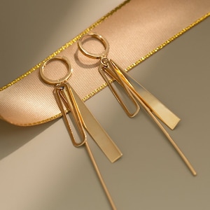 14K Gold Earrings, Gold Tassel Earrings, Tassel Drop Earrings, Gold Dainty Earrings, Gold Long Earrings, Solid Gold Earrings