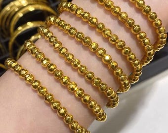 Bracciale con perline in oro puro 24 carati, bracciale con perline in oro 999, bracciale con perline rotonde scintillanti in oro