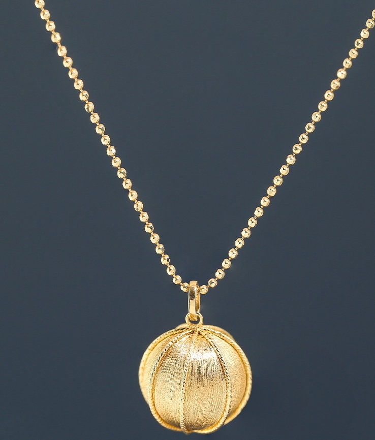 18K Gold Pendant Gold Ball Pendant Gold Ball Charm Real Etsy
