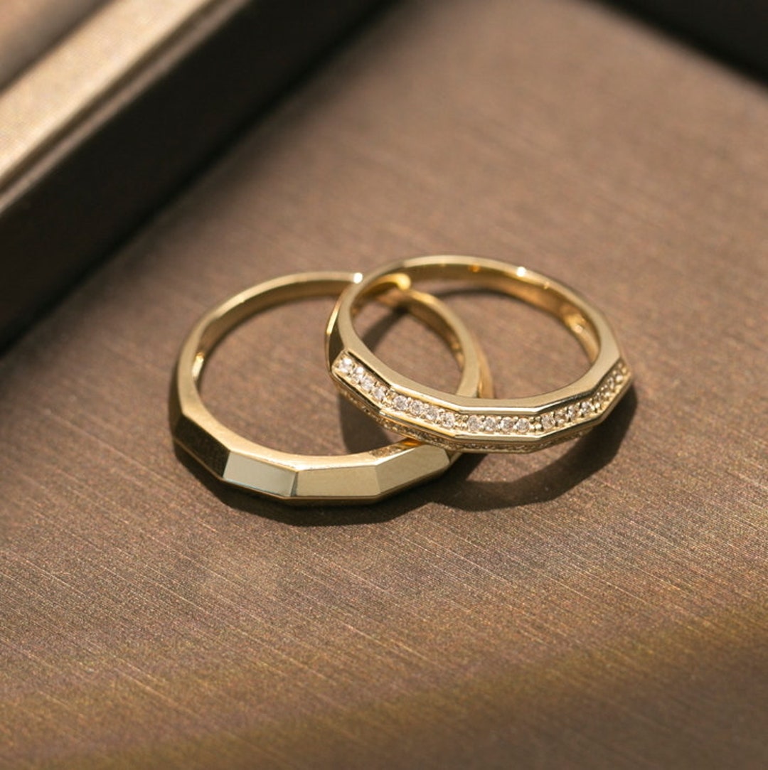14K Gold Ring, Gold Geometric Ring, Gold Wedding Ring, Real Gold Ring