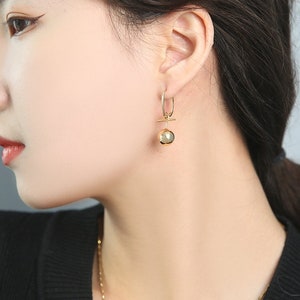 18K Gold Ball Drop Earrings: Dainty Hoop Earrings