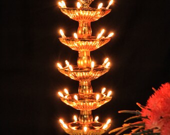 Premium 5 Layer Electric Gold LED Bulb Lights Diya Deep Deepak for Pooja Puja Mandir Diwali Festival Decoration Pack of 1
