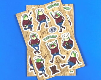 Hoja de pegatinas de Bean, la rana vaquera: laminado mate de 4 x 6 pulgadas