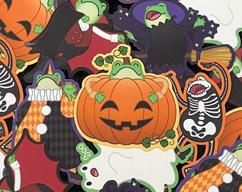 Pegatinas de disfraz de Halloween de Bean the Frog: pegatina laminada mate de 3,75 pulgadas