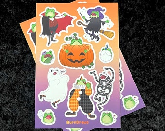 Halloween Frog Sticker Sheet | 4x6 | Bean the Frog in Halloween Costumes
