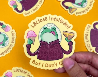 Pegatina de la rana vaquera intolerante a la lactosa: pegatina laminada mate de 3 pulgadas